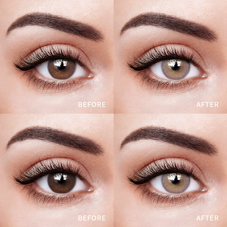 The before and after comparison of wearing 【Prescription】Rime L-Brown Contact Lenses.